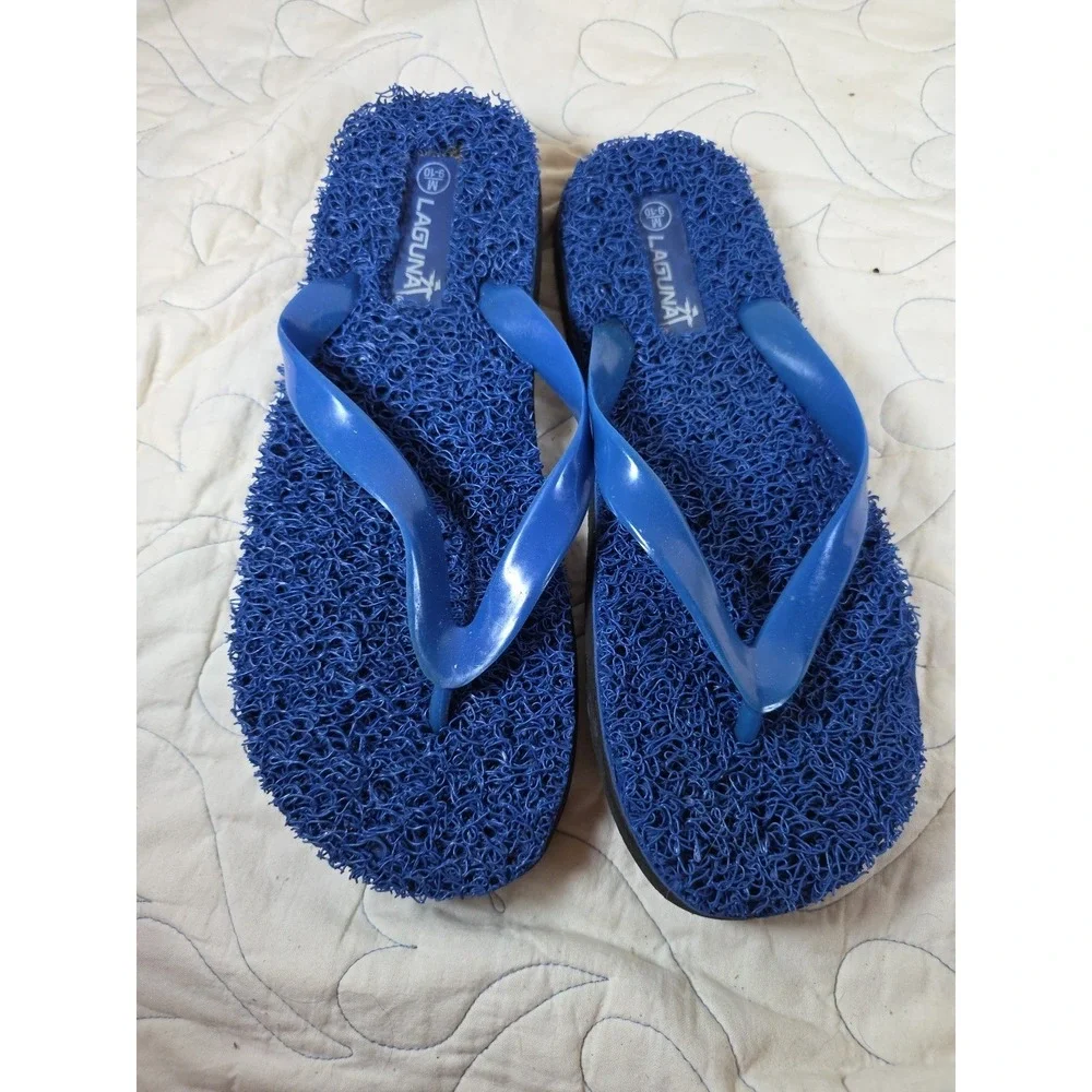 Laguna Sandal Flipflop Plastic AstroTurf Blue Y2K Men's Size Medium 9/10
